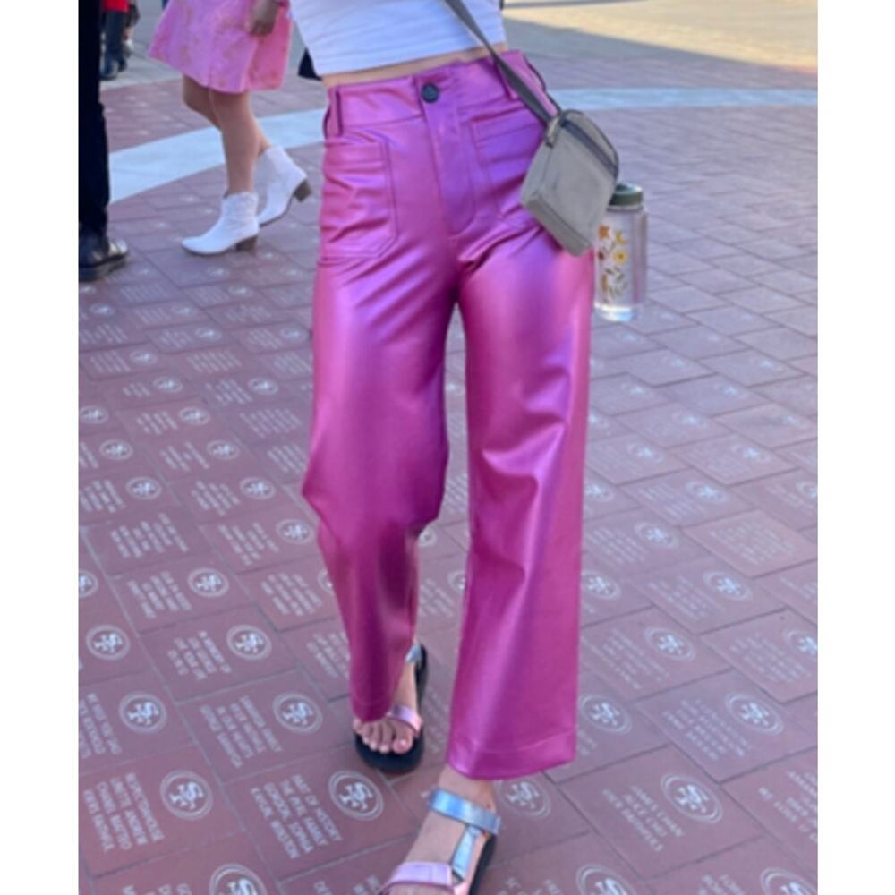 MAEVE The Colette Cropped Wide Leg Vegan Leather Pants in Rose Size 29 - Picture 3 of 7